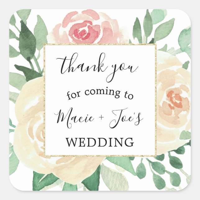 Blush Pink Floral mariage faveur merci sticker (Devant)