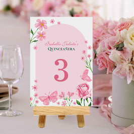 Blush Pink Floral Mis Quince Años Quinceañera Tischnummer
