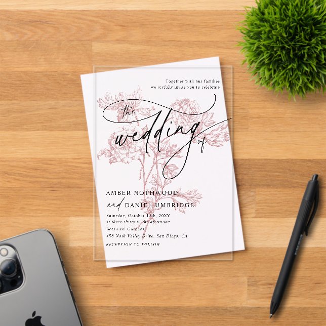 Blush Pink Floral Modern Minimalist Wedding Acryleinladungen (Insitu (Einladungskarte))