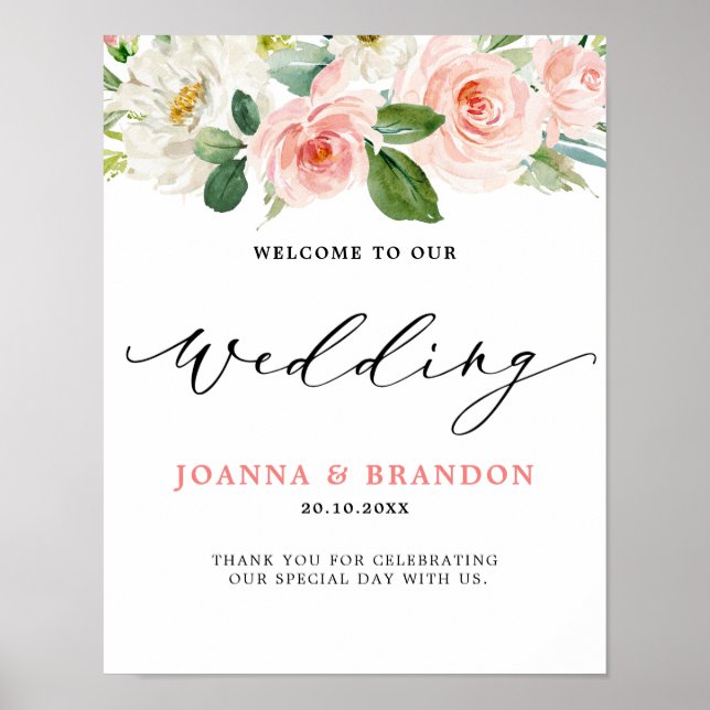 Blush Pink Floral Moderne botanische Hochzeit Will Poster (Vorne)