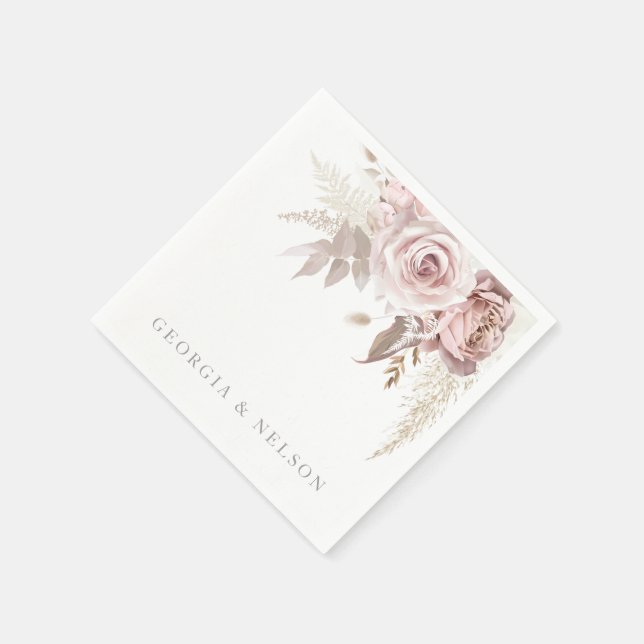 Blush Pink Floral Moderne Hochzeit Serviette (Ecke)