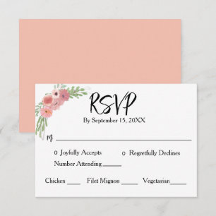 Blush Pink Floral Moderne Script Hochzeit RSVP Karte