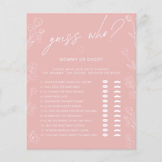 Blush Pink Floral Mommy oder Daddy Baby Shower Gam (Vorderseite)