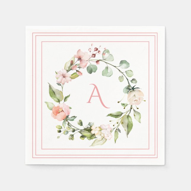 Blush Pink Floral Monogram Wedding Elegant Serviette (Vorderseite)