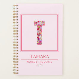 Blush Pink Floral Monogrammed Name Letter T Planer