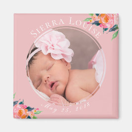 Blush Pink Floral New Baby Girl Foto Magnet