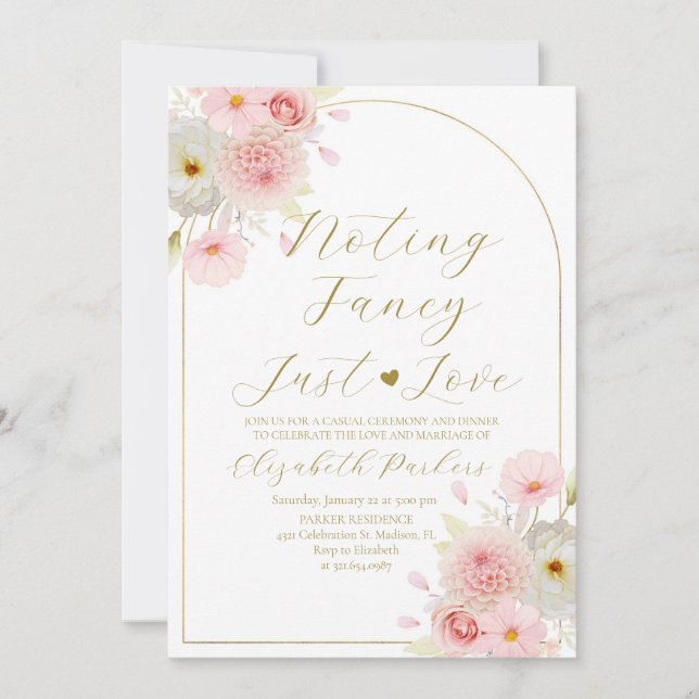 Blush Pink Floral Nichts Extravagant nur Liebe Einladung (Vorderseite)