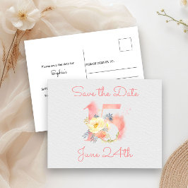 Blush Pink Floral Number 15 Save the Date Ankündigungspostkarte