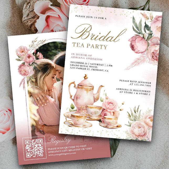 Blush Pink Floral Pampas Tee Party Brautparty Einladung (Von Creator hochgeladen)