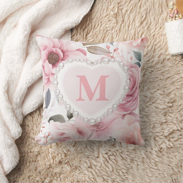 Blush Pink Floral Pearl Kissen (Decke)