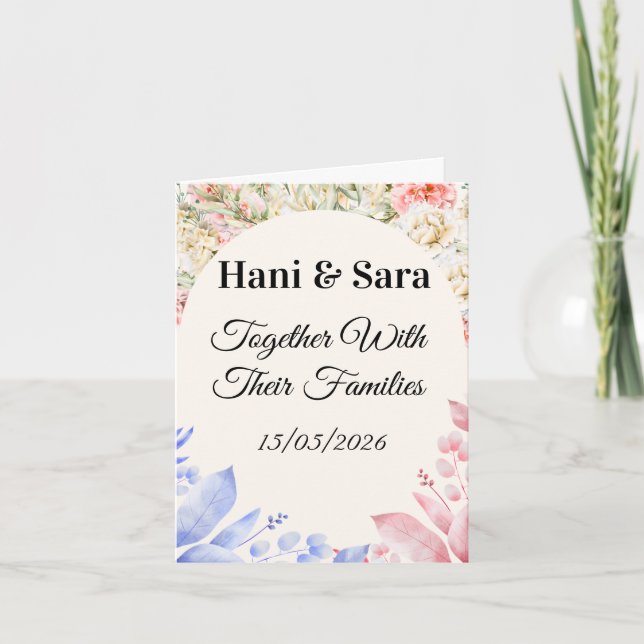 Blush Pink Floral Photo Wedding Invitation with Go Karte (Vorderseite)