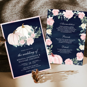 Blush Pink Floral Pumpkin All in One Navy Hochzeit Einladung
