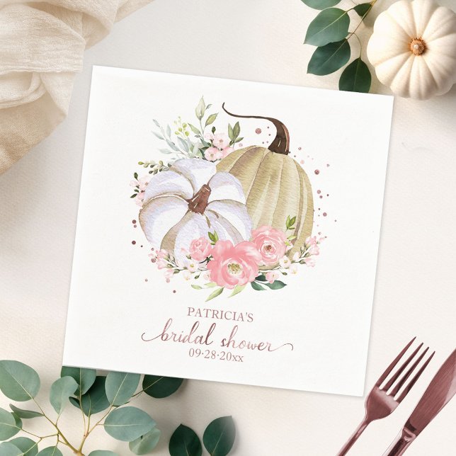 Blush Pink Floral Pumpkin Fall Brautparty Serviette (Von Creator hochgeladen)