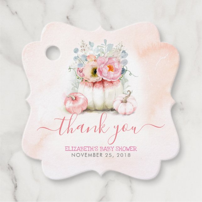 Blush Pink Floral Pumpkins Baby Dusche Vielen Dank Geschenkanhänger (Vorderseite)