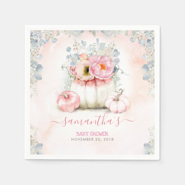 Blush Pink Floral Pumpkins Fall Baby Dusche Serviette (Vorderseite)