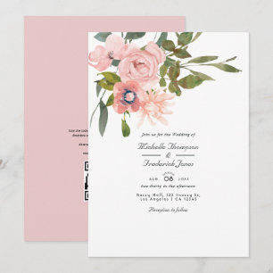 Blush Pink Floral QR Code UAWG Wedding Einladung