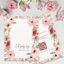 Blush Pink Floral QR Code Wedding Reply By RSVP Karte