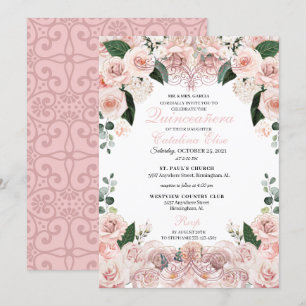 Blush Pink Floral Quinceanera Birthday Einladung