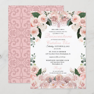 Blush Pink Floral Quinceanera Birthday Einladung