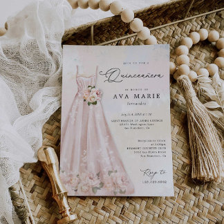 Blush Pink Floral Quinceañera Birthday Einladung