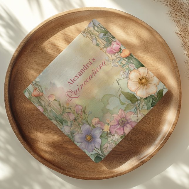 Blush Pink Floral Quinceanera Celebration Serviette (Von Creator hochgeladen)