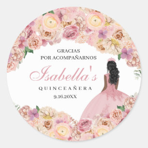 Blush Pink Floral Quinceanera Classic Round Sticke Runder Aufkleber