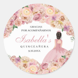 Blush Pink Floral Quinceanera Classic Round Sticke Runder Aufkleber