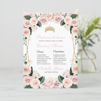 Blush Pink Floral Quinceanera Gerichtshof für Ehre Einladung