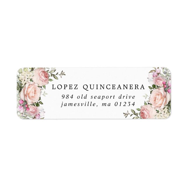 Blush Pink Floral Quinceanera Rücksendeadresse (Vorne)