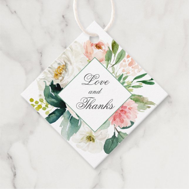 Blush Pink Floral Quinceanera Vielen Dank Geschenkanhänger (Vorderseite)