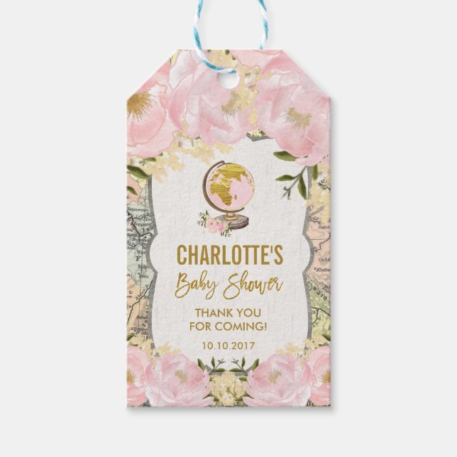 Blush Pink Floral Reiseplan Abenteuer Gefallen Geschenkanhänger (Vorderseite)