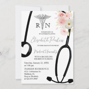 Blush Pink Floral RN Pflegestudio Party Einladung