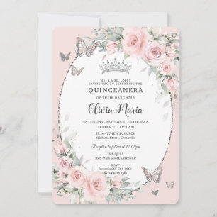 Blush Pink Floral Rose Schmetterlinge Quinceañera Einladung