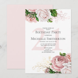 Blush Pink Floral Rose Weiß 21. Geburtstag Einladung