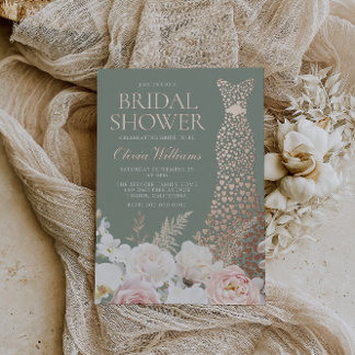 Blush Pink Floral Sage Bridal Shower Rose Gold Folieneinladung