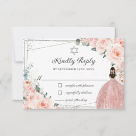 Blush Pink Floral Silver Bat Mitzvah Girl Dress RSVP Karte
