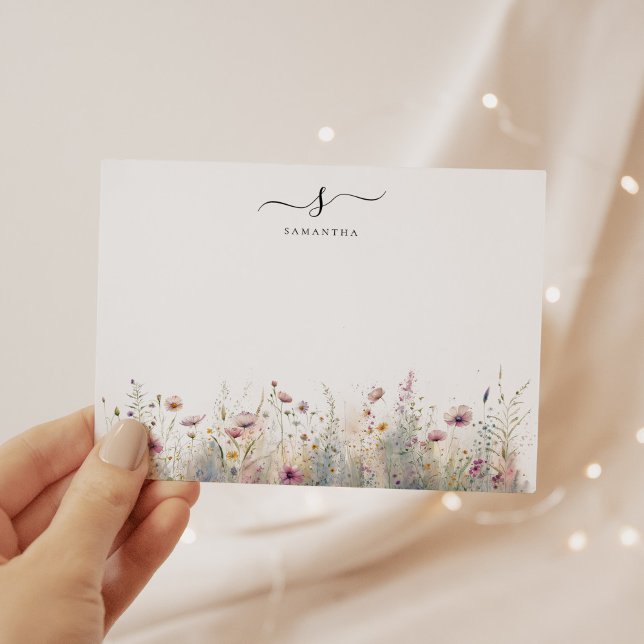 Blush Pink Floral Simple Chic Monogram Mitteilungskarte (Von Creator hochgeladen)