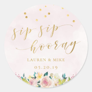 Blush Pink Floral Sip Hooray Brautparty Runder Aufkleber