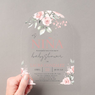 Blush Pink Floral Spanish Baby Shower Girl Acryleinladungen