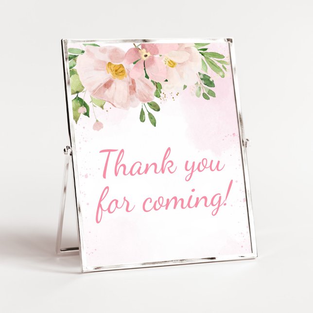 Blush Pink Floral Spring Danke, dass du gekommen b Poster (Blush Pink Spring Floral Baby Shower Thank you for Coming Sign)