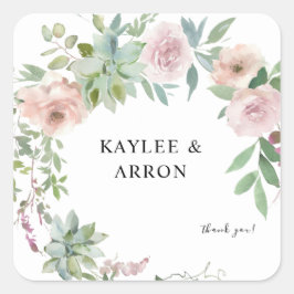 Blush Pink Floral & Succuled Danke 2 Quadratischer Aufkleber