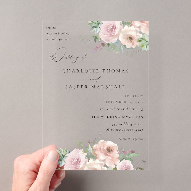 Blush Pink Floral & Succulent Wedding V2 Acryleinladungen (Insitu (Handheld))
