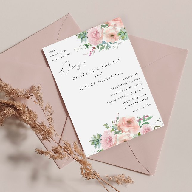Blush Pink Floral & Succulent Wedding V2 Einladung (Von Creator hochgeladen)