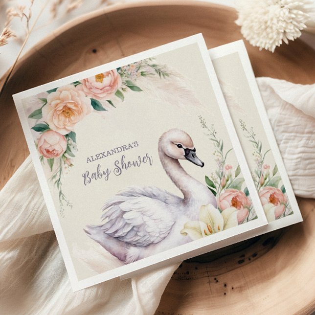 Blush Pink Floral Swan Princess Baby Dusche Serviette (Von Creator hochgeladen)