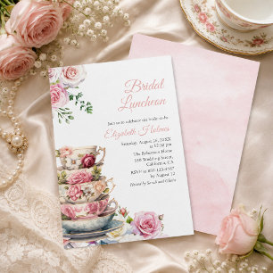 Blush Pink Floral Teacup Bridal Luncheon Einladung