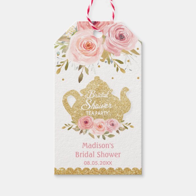 Blush Pink Floral Tee Party Brautparty Gefallen Geschenkanhänger (Vorderseite)