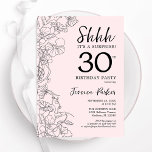 Blush Pink Floral Überraschung 30. Geburtstag Einladung<br><div class="desc">Blush rosa und schwarze Überraschung 30. Geburtstag Einladung. Modernes feminines Design mit botanischen Akzenten und typografischem Script-Schriftart. Elegante florale Einladungskarte perfekt für eine stilvolle weibliche Überraschung am Tag. Gedruckte Zazzle Einladungen oder Sofortdownload digitalen druckbaren Vorlage.</div>