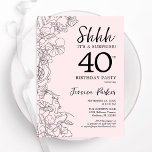 Blush Pink Floral Überraschung 40. Geburtstag Einladung<br><div class="desc">Rosa und schwarze Überraschung 40. Geburtstagseinladung. Modernes feminines Design mit botanischen Akzenten und typografischem Script-Schriftart. Elegante florale Einladungskarte perfekt für eine stilvolle weibliche Überraschung am Tag. Gedruckte Zazzle Einladungen oder Sofortdownload digitalen druckbaren Vorlage.</div>