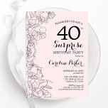Blush Pink Floral Überraschung 40. Geburtstag Part Einladung<br><div class="desc">Rosa und schwarze Blumen überraschen 40. Geburtstag Party Einladung. Elegantes modernes Design mit botanischen Akzenten und Typografie-Script-Schriftart. Einfache florale Einladungskarte perfekt für eine stilvolle weibliche Überraschung am Tag. Kann für jedes Alter angepasst werden. Gedruckte Zazzle Einladungen oder Sofortdownload digitalen druckbaren Vorlage.</div>