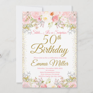 Blush Pink Floral Überraschung 50. Geburtstag Einladung